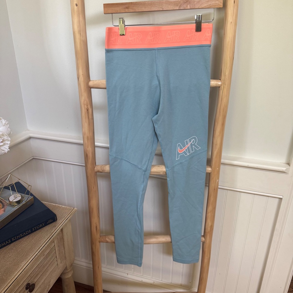 Nike Air Girls Mid Rise Full Length Leggings Blue Orange DM8369-494 Kids XL